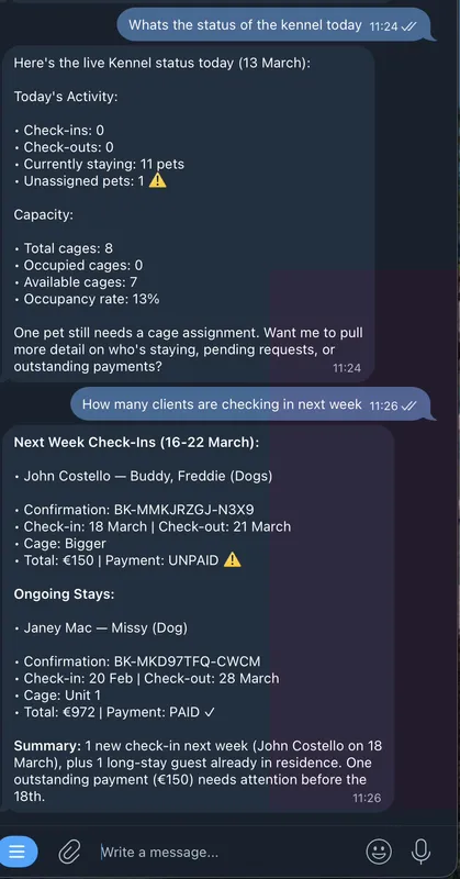 Mobile daily briefing showing today's arrivals and alerts