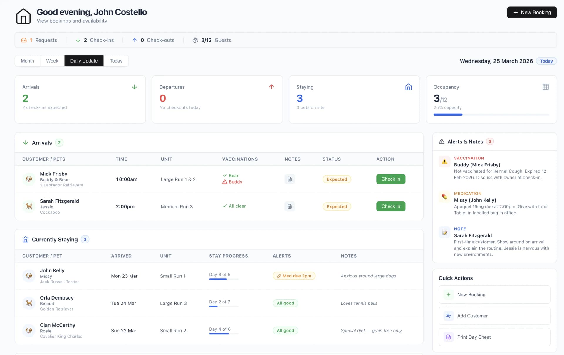 Weekly view showing team schedule with arrivals and departures