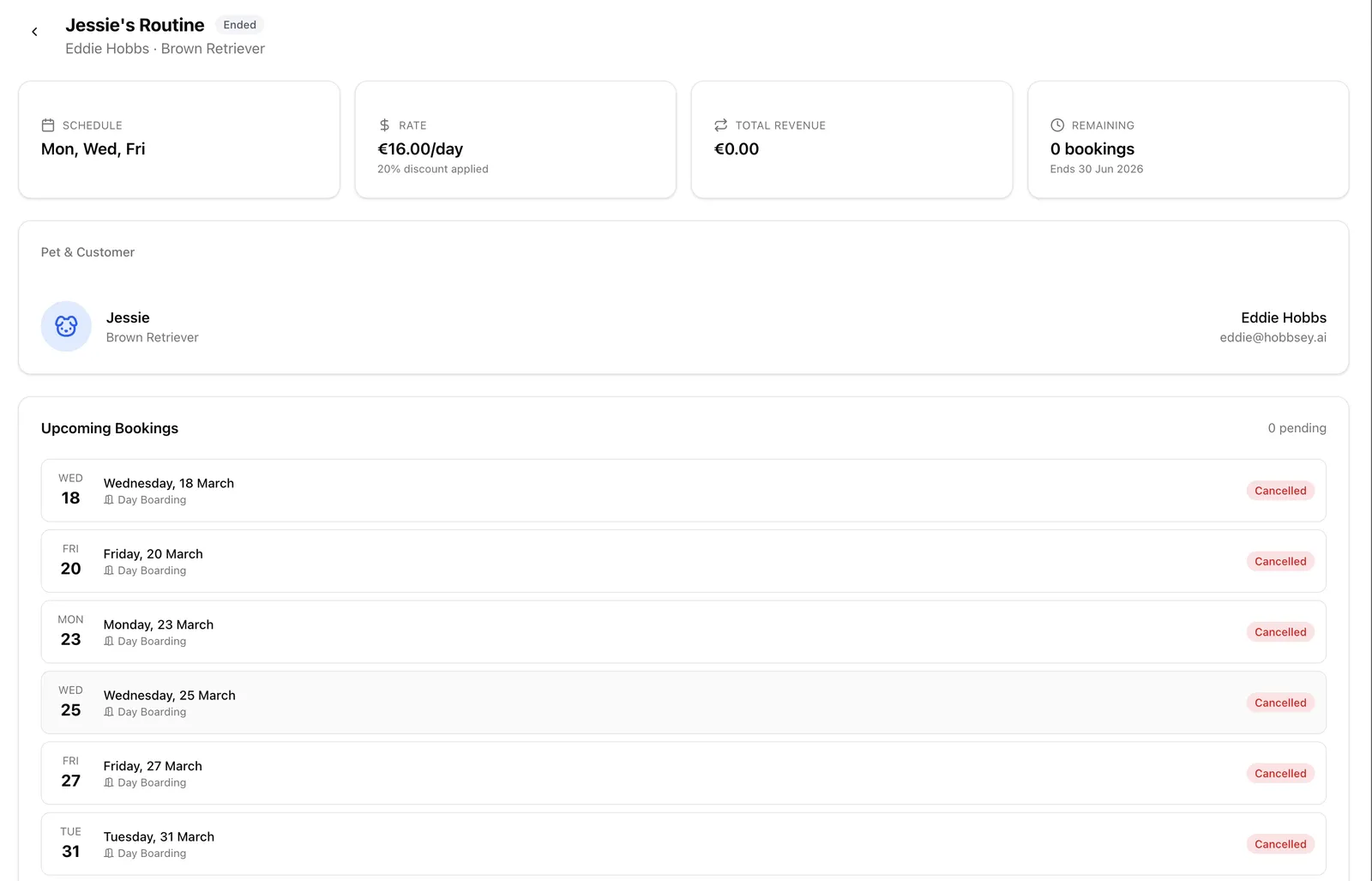 Recurring booking setup with automatic weekly schedule