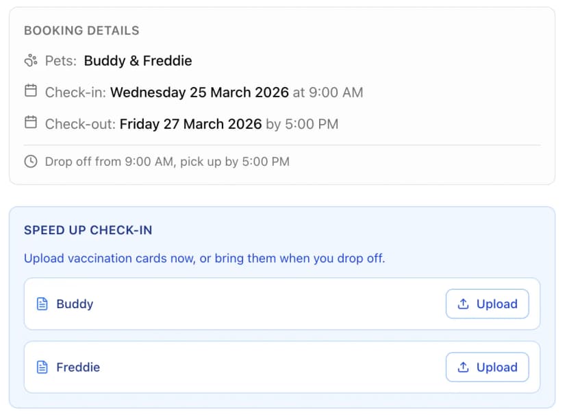 Vaccination card upload for each pet