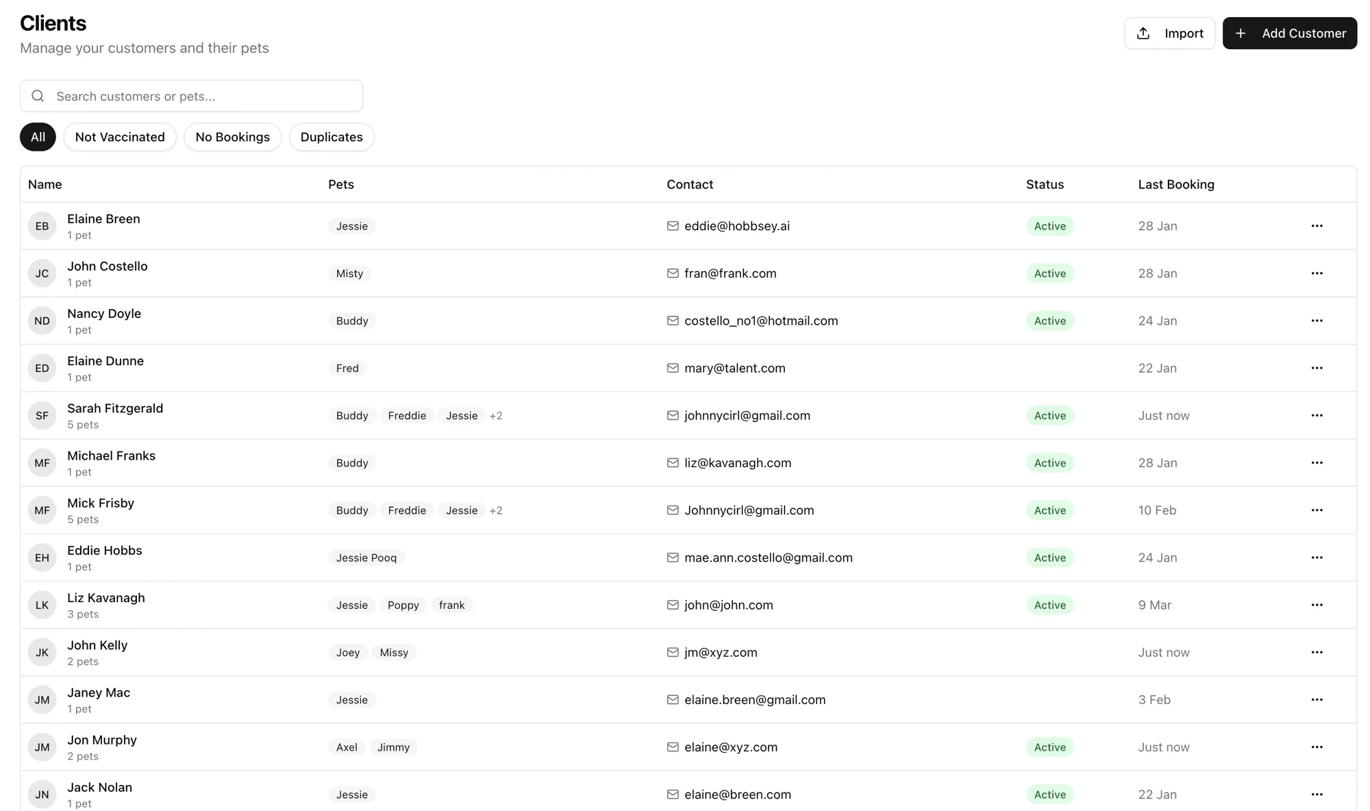 Customer and pet management dashboard